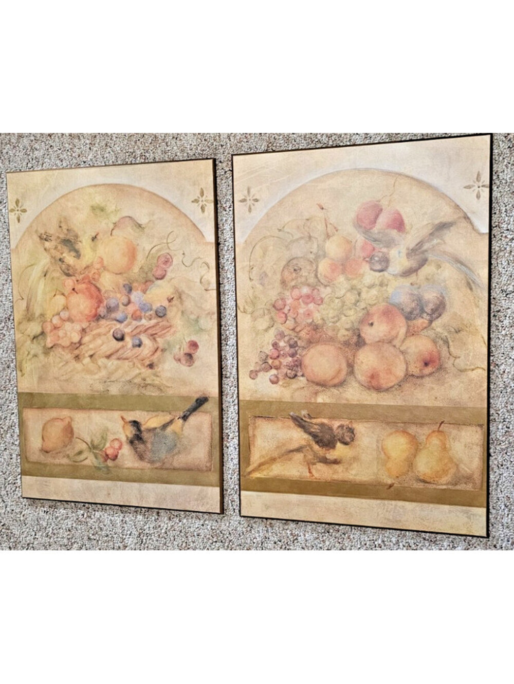 Vintage Set of 2 Cheri Blum Wall Art 24"x16" Plaques Floral Fruit Bird